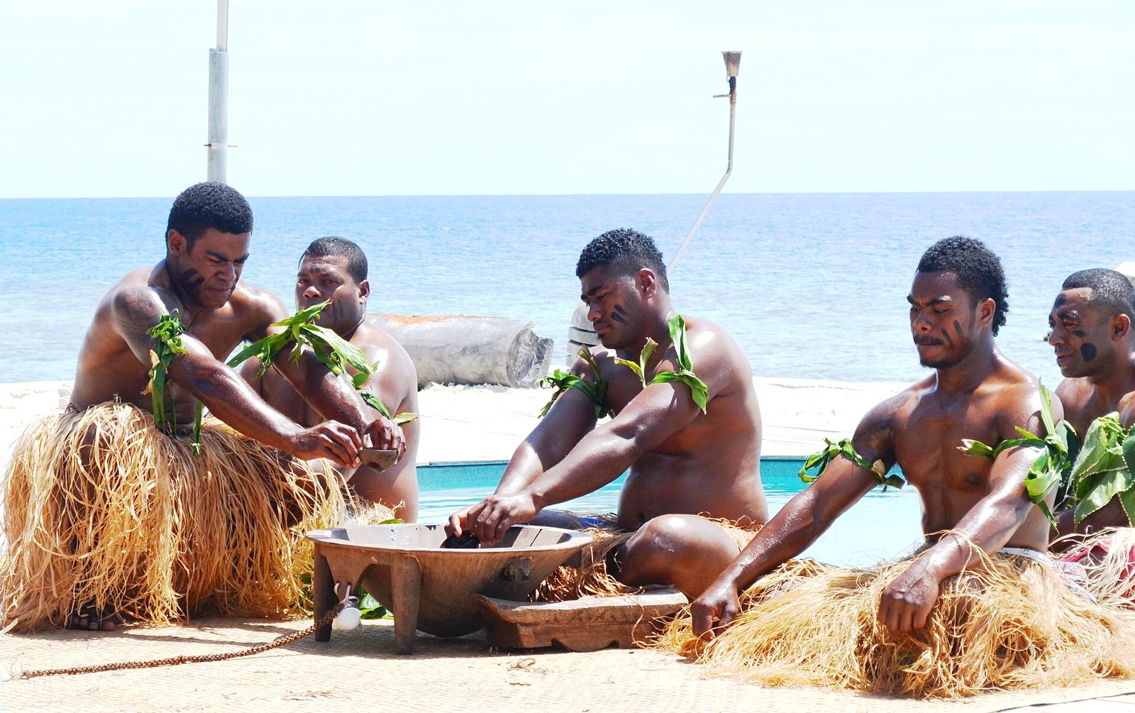 Thatched bure houses in a Fijian highland village