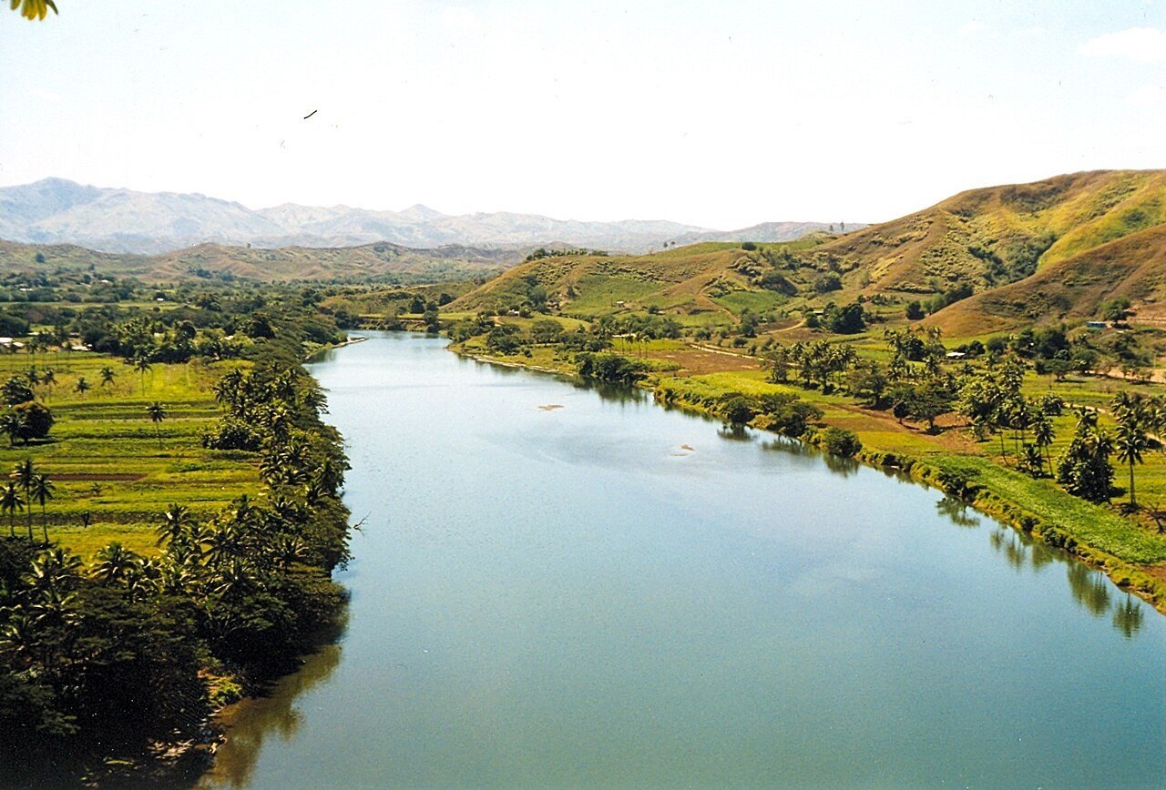The Sigatoka River winding between green hills and farmland
